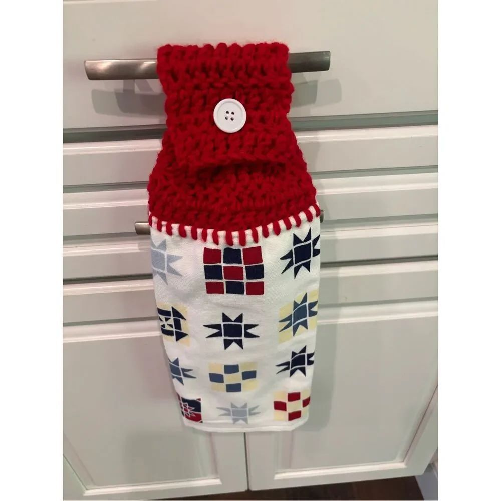 Crochet Top Kitchen Towel-Different shapes red/white/blue